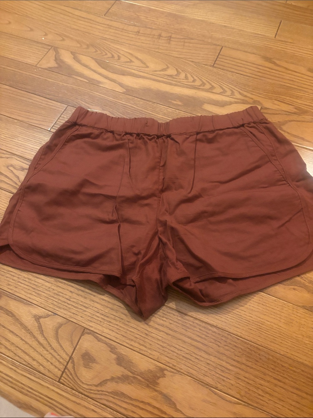 Two pairs: Madewell Women's pull-on olive Green & Rust Elastic Waist Shorts - Picture 3 of 5